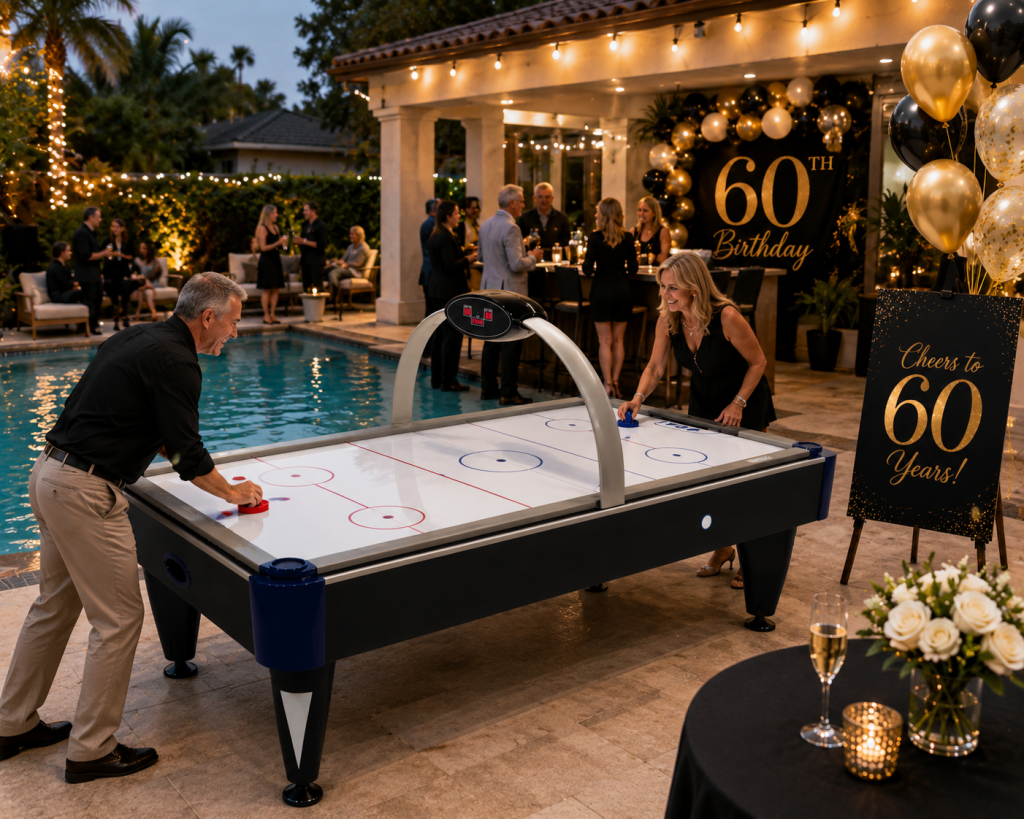 Air hockey table hire at a 60th birthday party in Melbourne