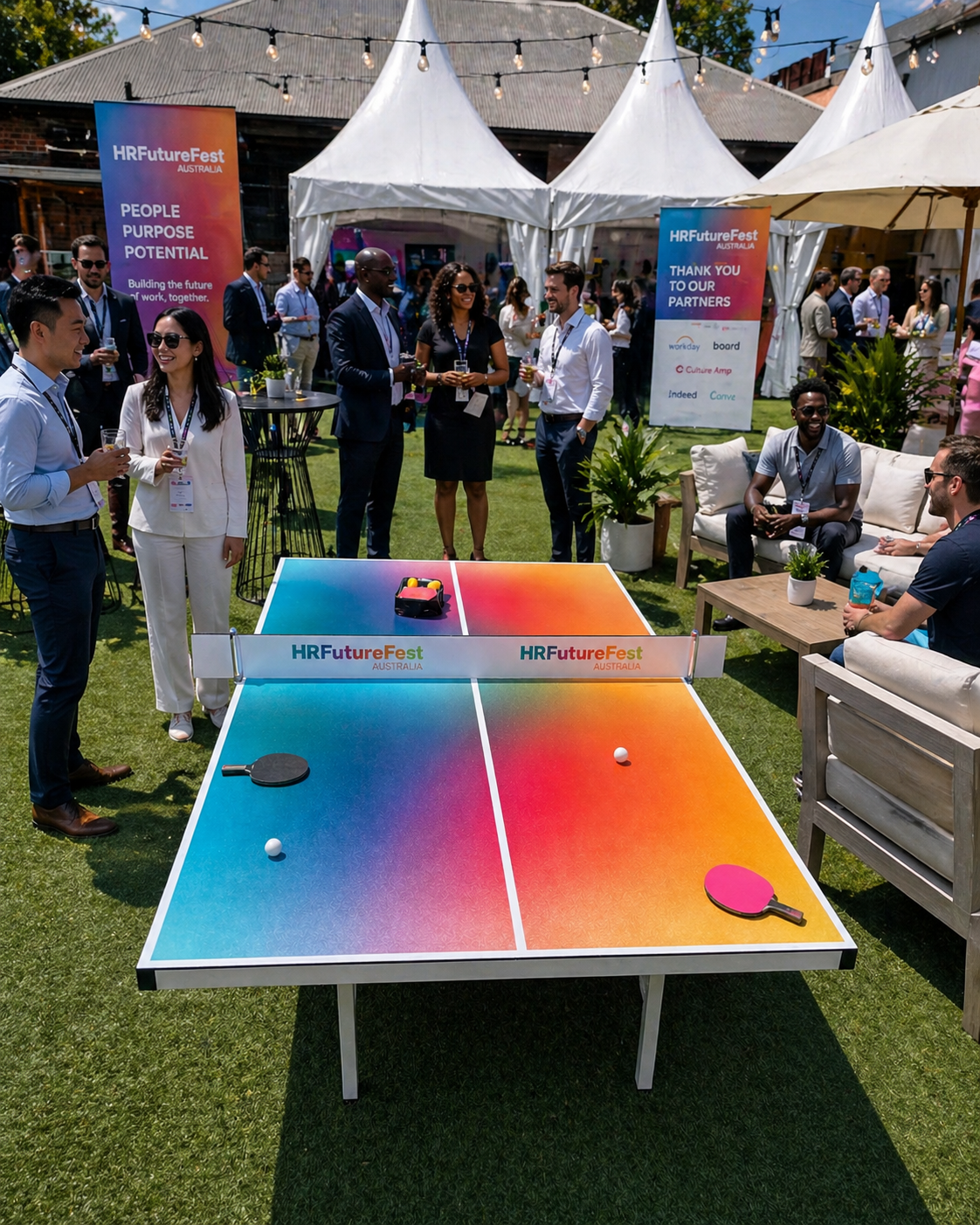 Branded arcade machine at HR Future Fest Melbourne corporate celebration day
