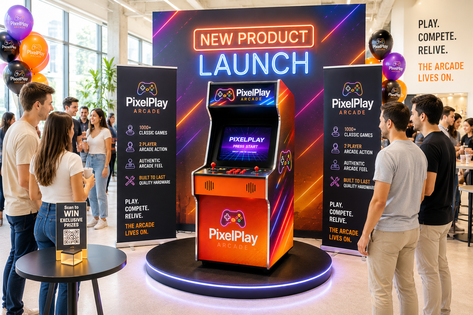 Branded arcade machine at a Melbourne gaming console product launch event